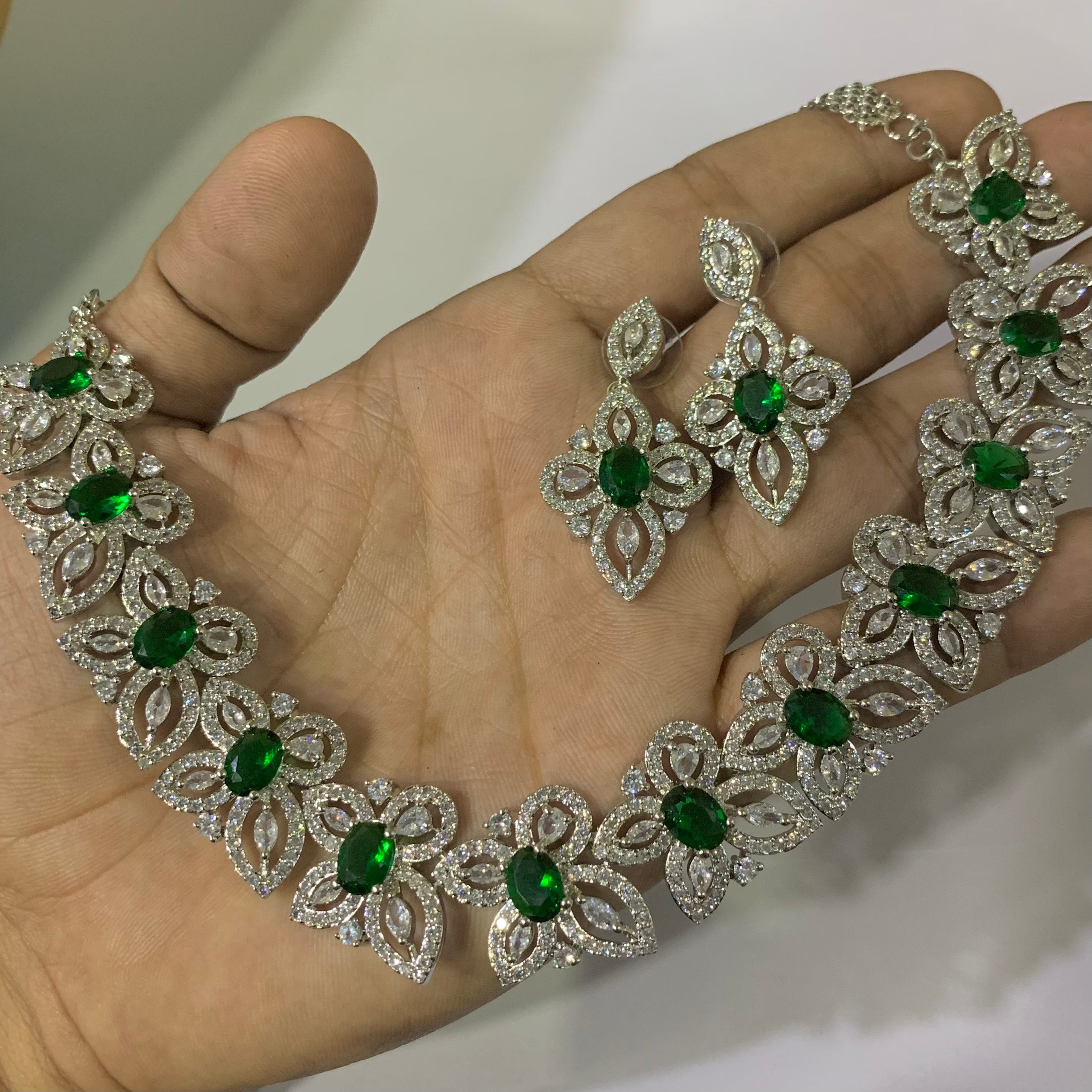Buy Grand Emerald Green Diamond Stones Cz Choker Necklace and Earrings With  Tikka,bridal Jewelrycz Choker,diamond Jewelry,indian Jewelry, Green Online  in India - Etsy